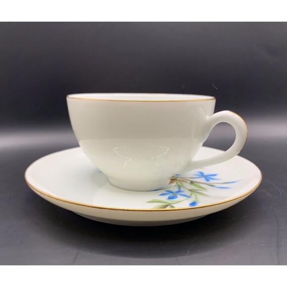 Vintage J P Limoges France Teacup Saucer Gold Trim Blue Flowers Replacement - Picture 3 of 8